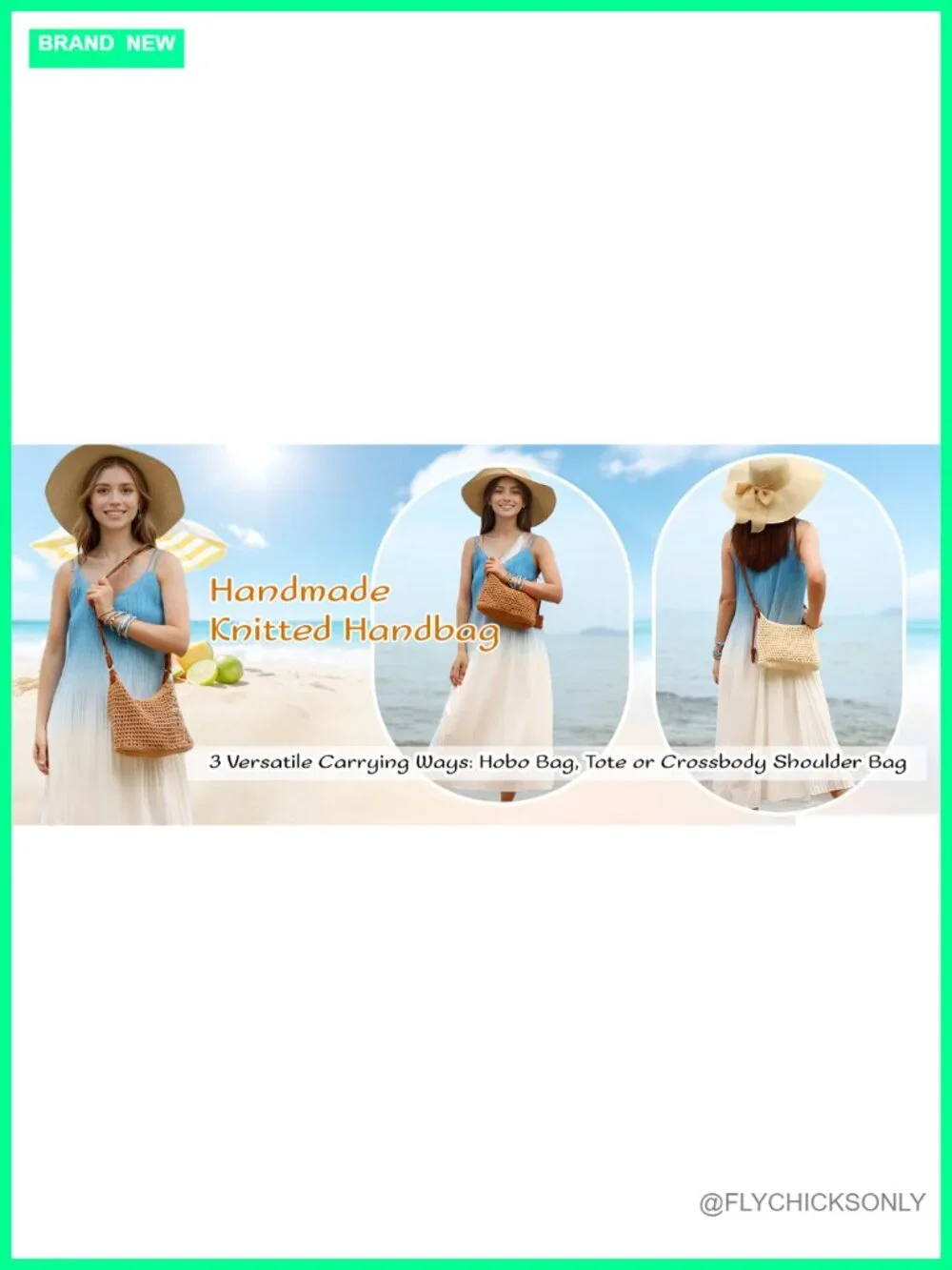 Handmade Crochet Hobo Purse Bag, Summer Beach Tote, Knitted Vacation Travel